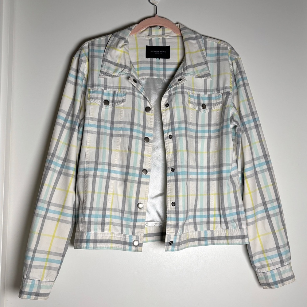 Burberry Plaid Jean Jacket - White, Blue, Yellow